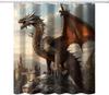 Cartoon Retro Dragon Shower Curtain Medieval Castle Shower Curtain, Fantasy Magic Dragon Retro Pattern Printed Boys Girls Teen