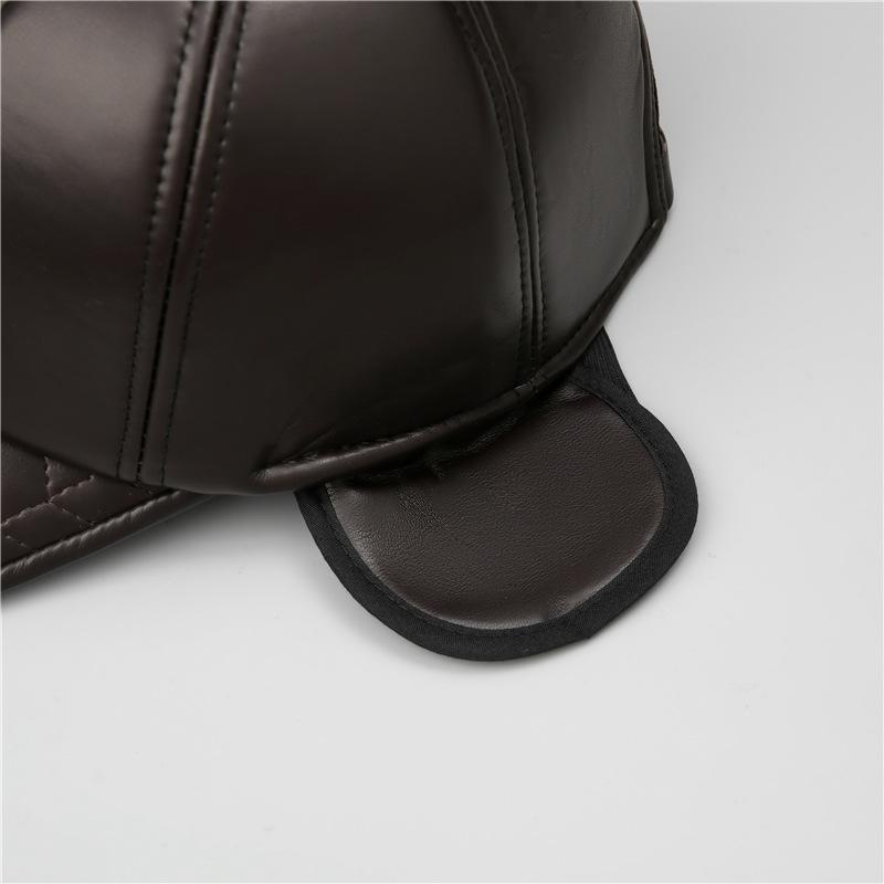 Middle agedM Elderly Man's Hat for Winter Father's Warm Leather Hat with Thick Velvet Windproof Grandfather's Ear Protection Duck Tongue Hat