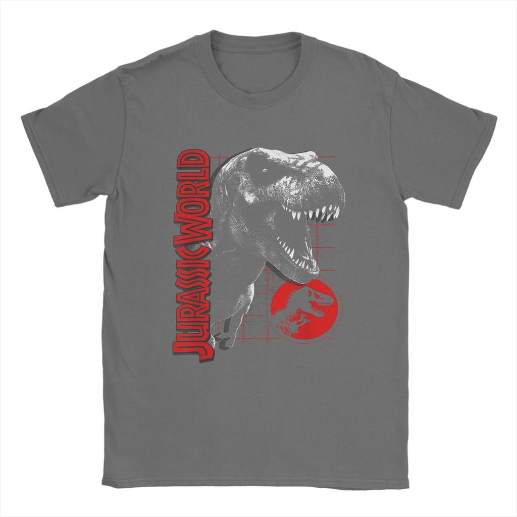 Fashion Jurassic T-Rex Grid World T-Shirts Men O Neck Cotton T Shirt Background Logo Short Sleeve Tee Shirt Printing Tops