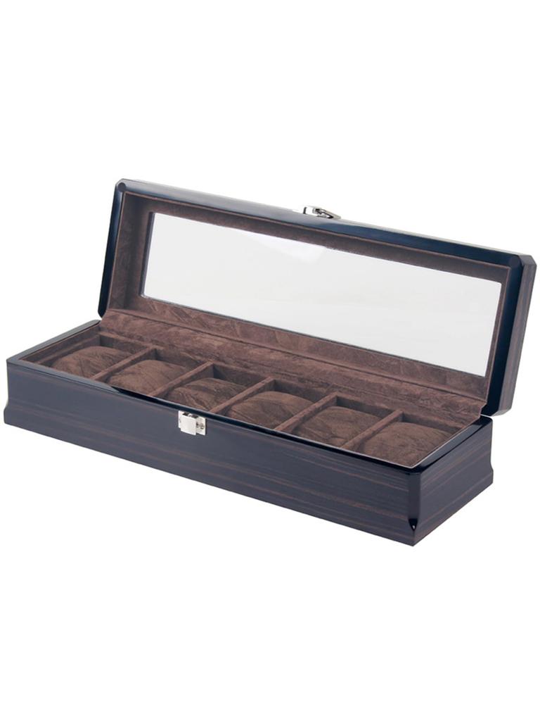 DOKYW Watch Storage Case for 6 Watches, Black Mirror Finish, Acrylic Window, Velvet Interior, Collection Box, Men's & Women's