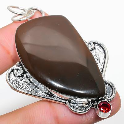 Doğal Mookaite, Garnet Değerli Taş 925 Ayar Gümüş Hediye Kolye 2.76" C4M61
