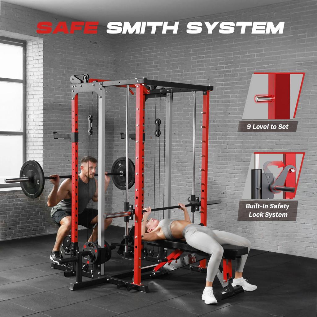 All In One Multi Function Smith Power Cage Rack With Dual Pulley Cable Crossover System For Home Gym Squat Training, Custom