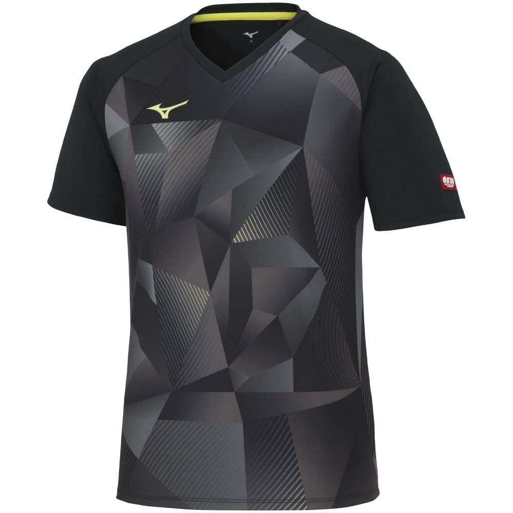 

Mizuno Table Tennis Game Shirt, Short Sleeve, V-Neck, Unisex, Moisture-Wicking, Quick-Drying, JTTA Certified, 82JAA001, Black, Size S