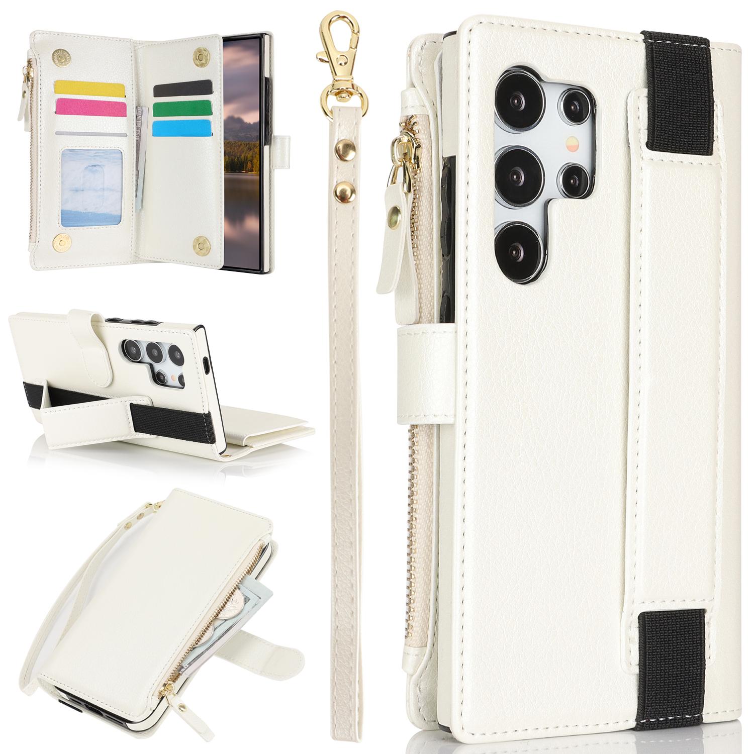 

XL-001 For Samsung Galaxy S24 Ultra Case Zipper Pocket Wristband Stand Leather Phone Cover F