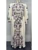 Dubai-Inspired Islamic Floral Lantern Sleeve Dress with Stand Collar