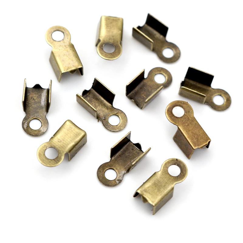 200pcs/lot Cove Clasps Cord End Caps String Ribbon Leather Clip Tip Fold Crimp Bead Connectors For DIY Jewelry Making Findings
