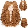 Parrucca Cosplay sintetica lunga colorata riccia per ragazze Lolita Cosplay con doppia coda di cavallo e 1 cuffia per parrucca