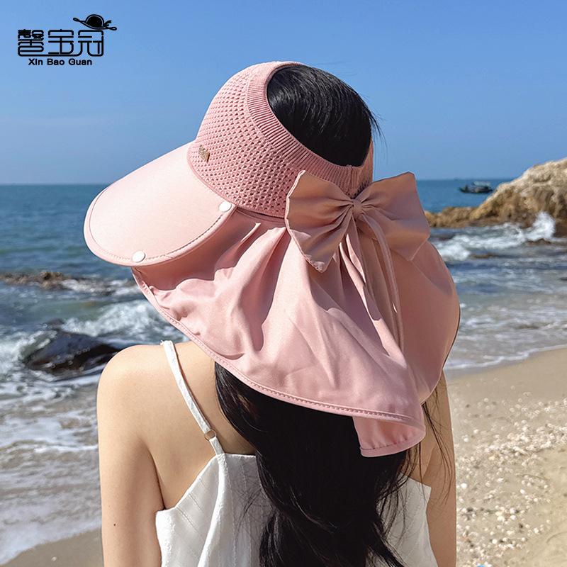 8487 summer big eaves sunscreen hat women's outdoor travel visor removable shawl neck empty top bucket hat