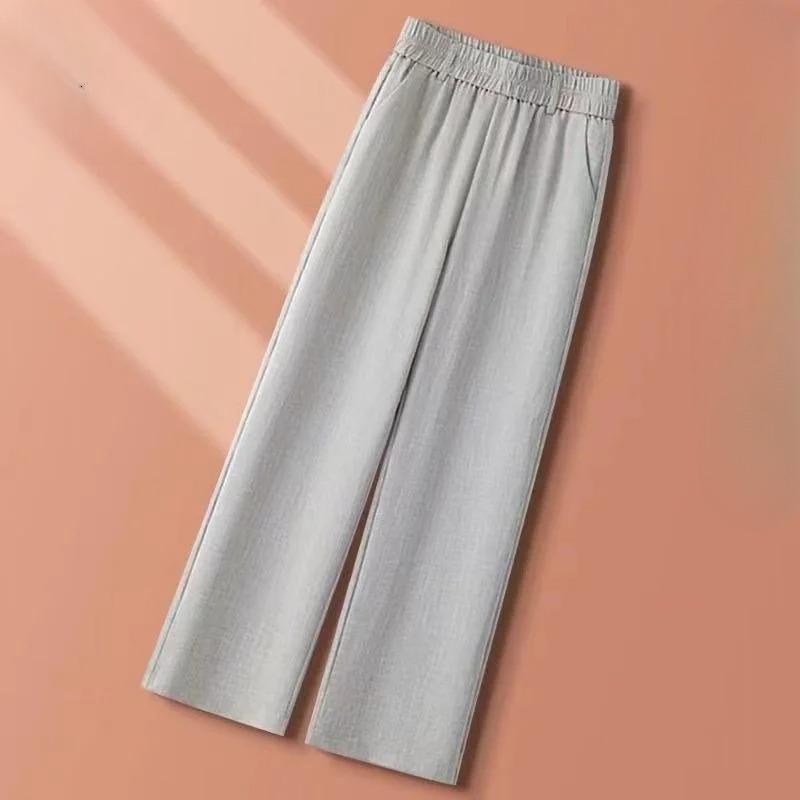 

Casual Elastic Waist Straight Suit Pants Women Summer Thin Ice Silk Wide Leg Pants Office Ladies All-Match Solid Trousers 4XL сірий