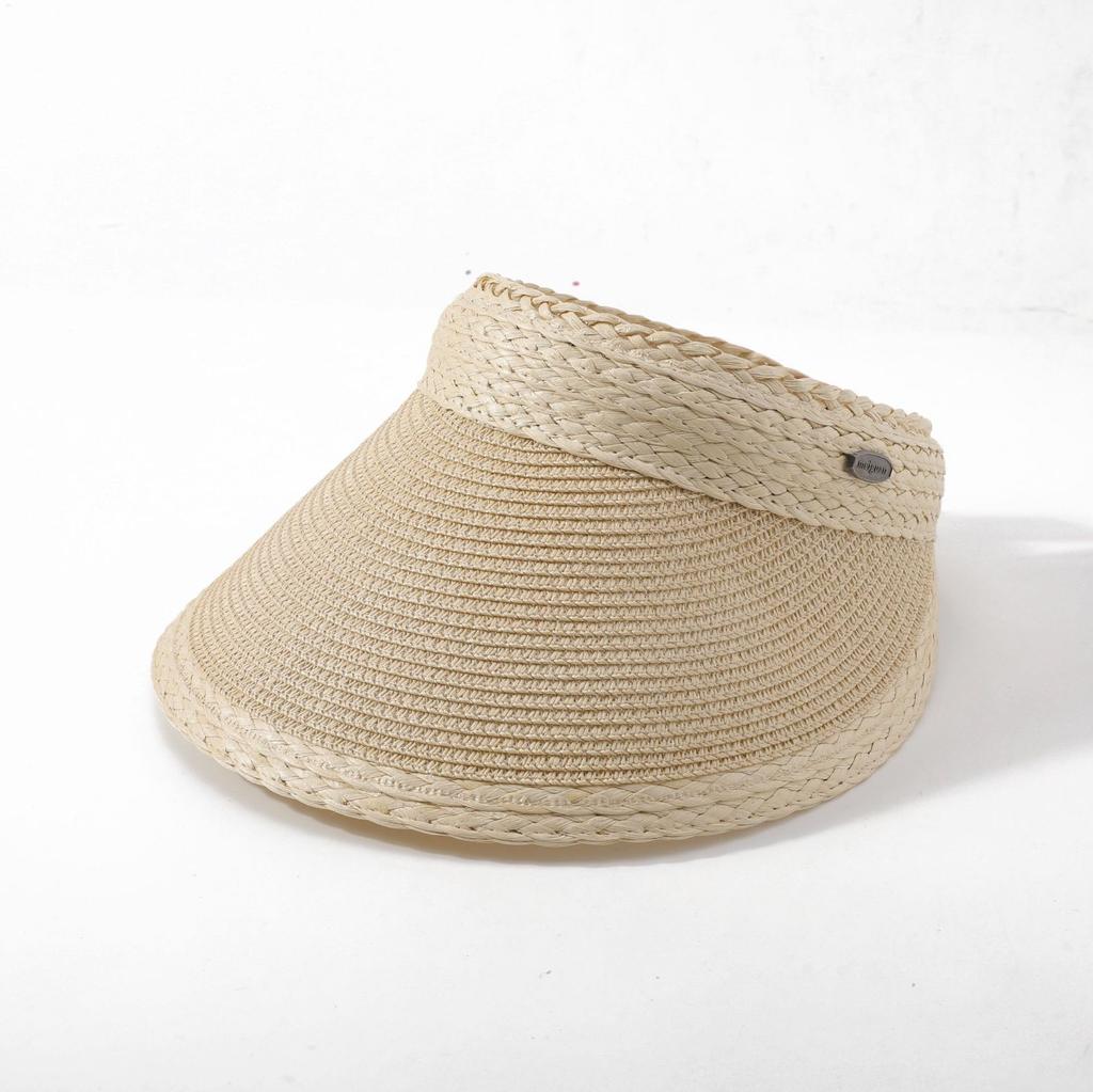 New Straw Woven Empty Top Hat, Summer Sun Protection Visor, Vacation Versatile Solid Color Simple Big Brim Straw Hat