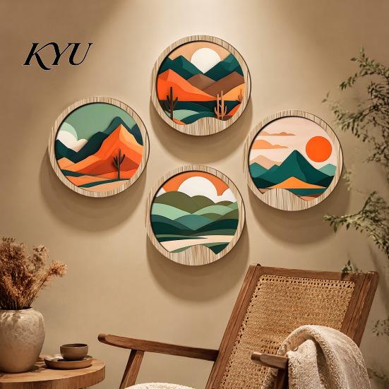 Boho Theme Wall Decorations Forest Sunset Scenery 2D Wood Hanging, Wooden Art Sign, Decorative Crafts for Walls Nature Tree Decor Bedroom Living Room