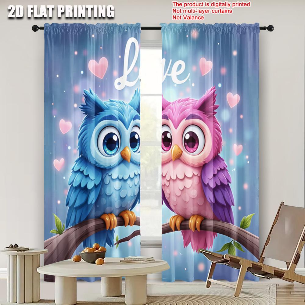 2pcs, 2D Flat Printing Party Window Curtains Owl Color Versatile Polyester,Without Electricity Spring Party & Holiday Decor Use