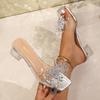 Foreign trade large size women's rhinestone flower sandals 2025 new transparent platform party dress sandals high heels