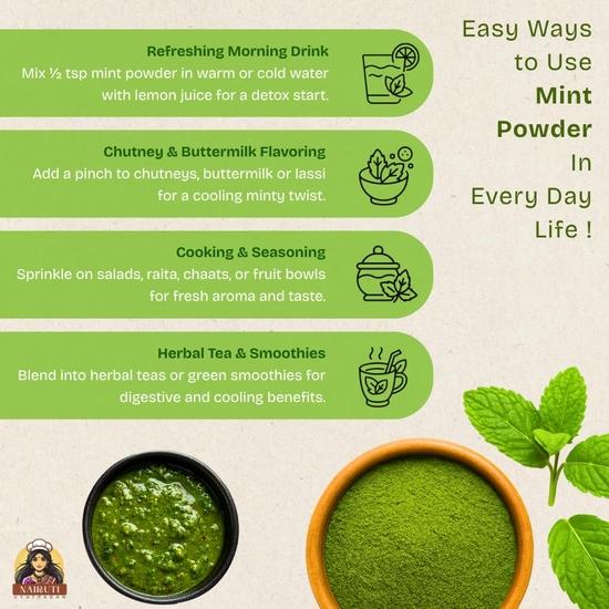 Nairuti Vyutpadan Mint Powder (Pudina Powder) 400g | 100% Pure Natural Mint | Refreshing Aroma for Tea, Chutneys, Raita, Snacks & Beverages