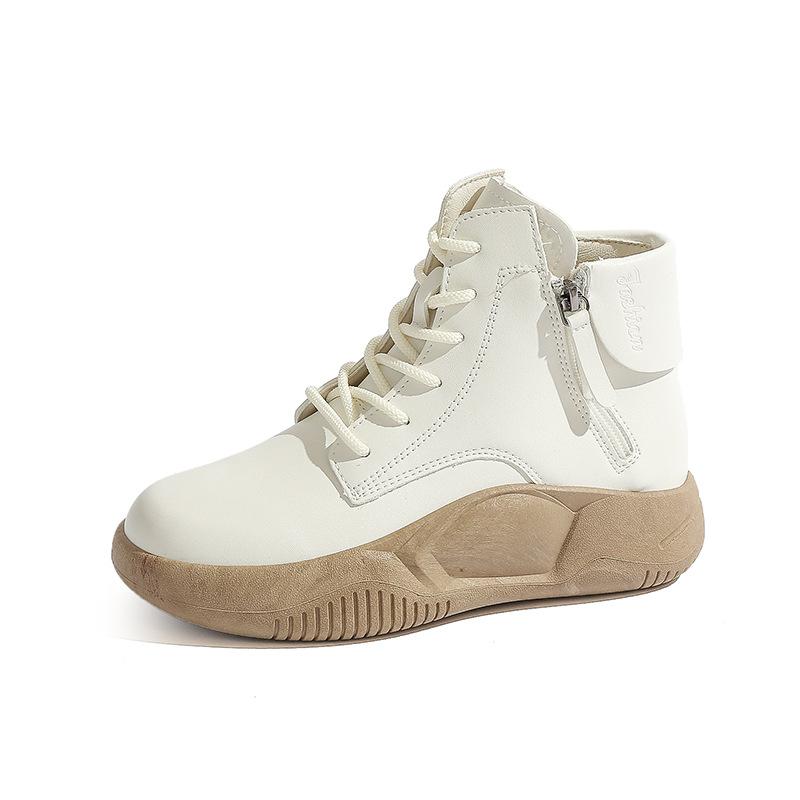 

Флисовые высокие кожаные туфли женские новинка 2025 года осень-зима недорогие маленькие белые туфли нишевая универсальная мягкая подошва повседневные короткие ботинки 35