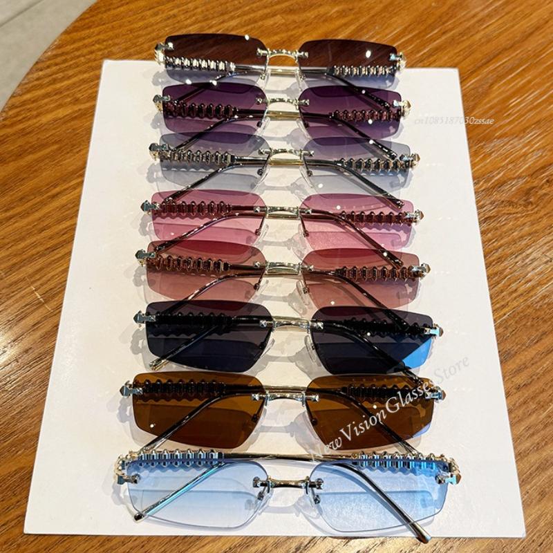Trendy Borderless Sunglasses Women Luxury Designer Vintage Style Chic Frameless Metal Eyewear