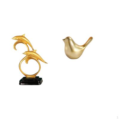Modern Lifelike Dolphin And Golden Bird Figurine Collectible Animal Statue for Home Office Desk