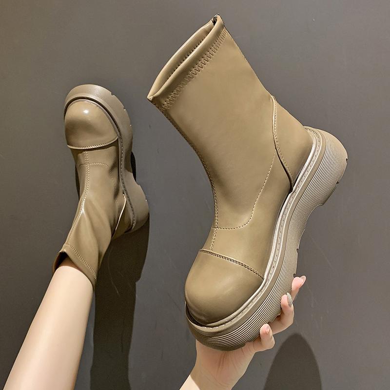 

Зимние толстые каблуки Британские роскошные сапоги кожаные женские толстые подошвы челси сапоги тонкие и увеличенные женские D34 38