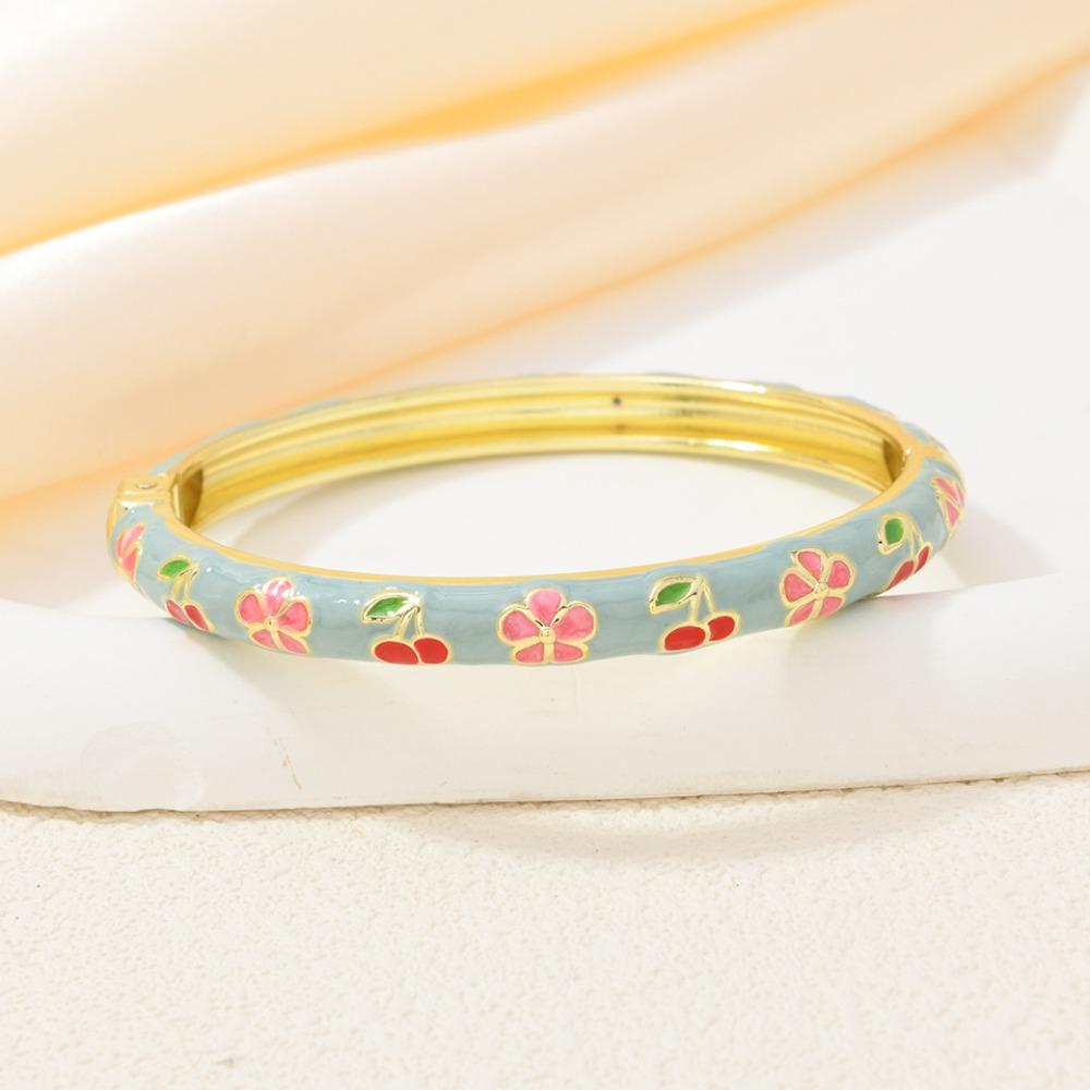 Enamel Vintage Cloisonne Bangle Cherry Floral Traditional Chinese Flower Bangle Chinese Vintage Women s Hand Bracelet