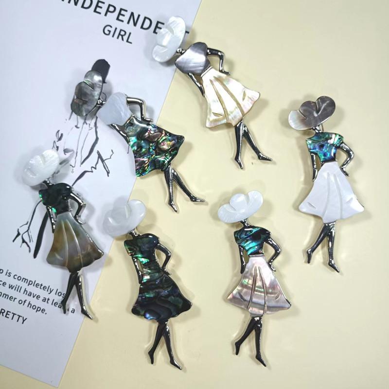 Art Nouveau Shell Dancer Brooch For Women Men With Handcrafted Inlay Fashion Accessory
