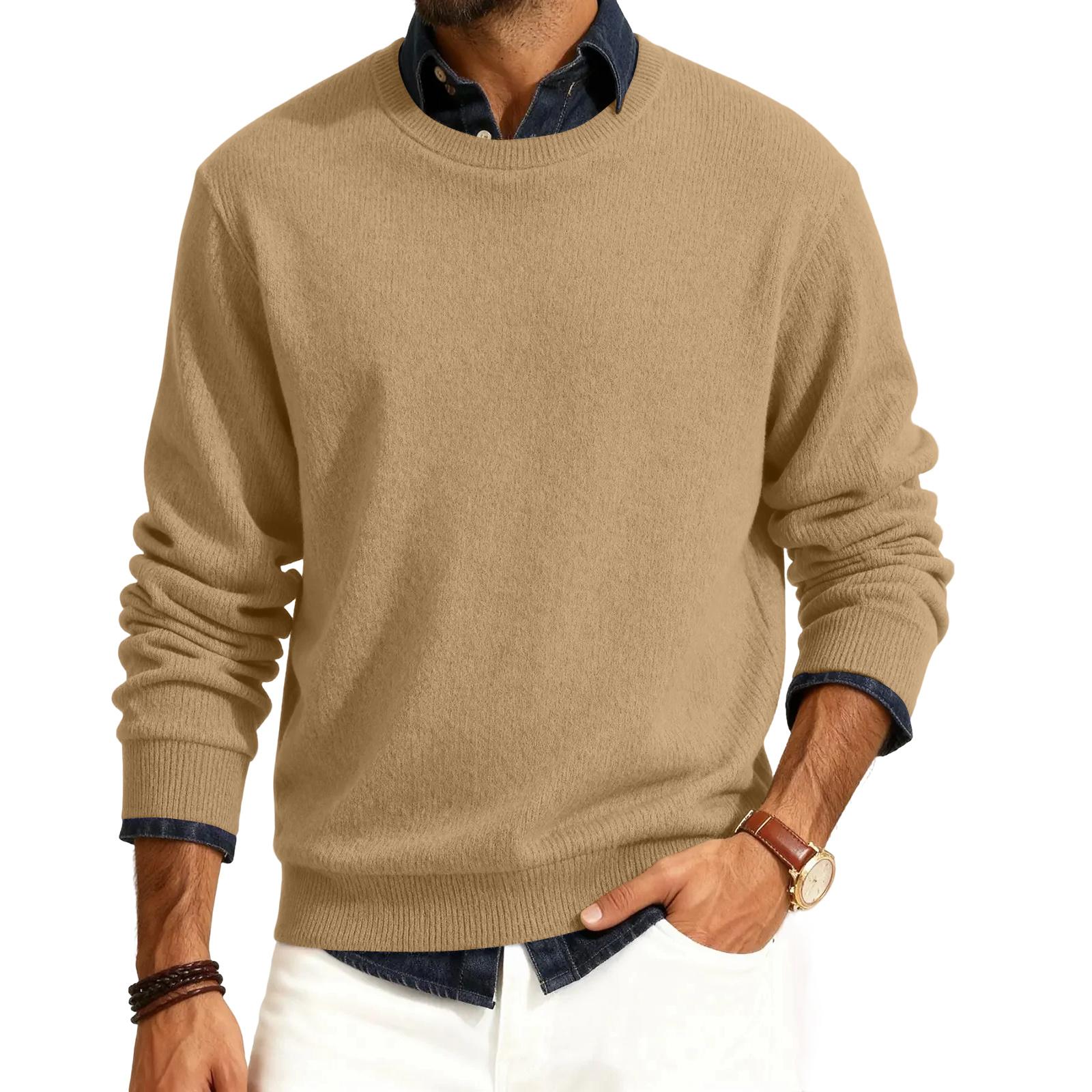 

Men s Round Neck Long Sleeve Ribbed Knit Pullover S верблюд