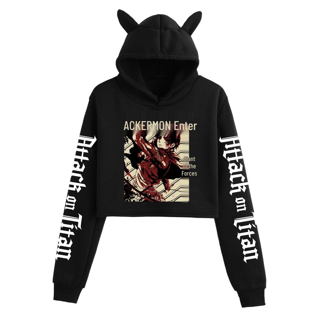 Attack on Titan Women's Cat Ear Crop Hoodie