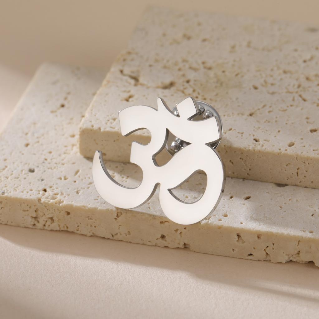 LIKGREAT OM Yoga Brooch for Women Men Stainless Steel Pin Buddhism Hindu Supernatural Spiritual Amulet Jewelry Religion Gift