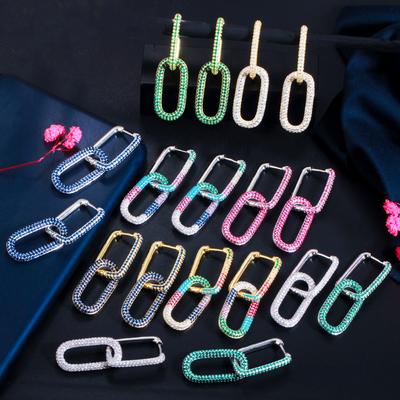Popular Geometric Lock Small Earrings Colored Zircon Vintage Buckle Copper Plated 18K Gold Micro-Inlaid Zircon Earrings