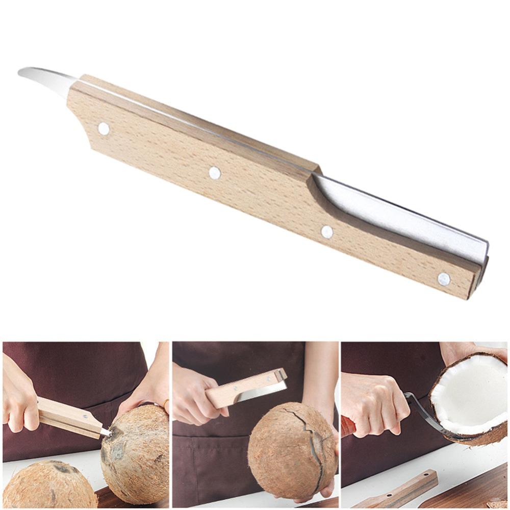 Wooden Color Silver Coconut Breaker Tool Wooden Handle Coconut Puncher Hard-Shelled Fruit