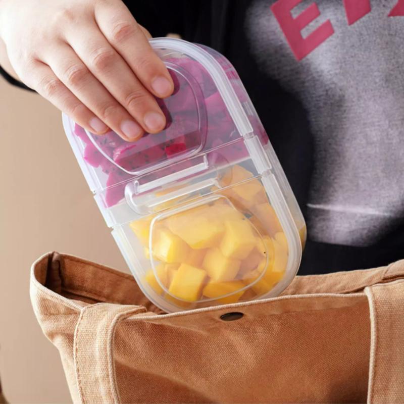 Snack Containers, Divided Bento Snack Box, 2 Compartments Reusable Meal Prep Lunch Fruit Containers Food Storage