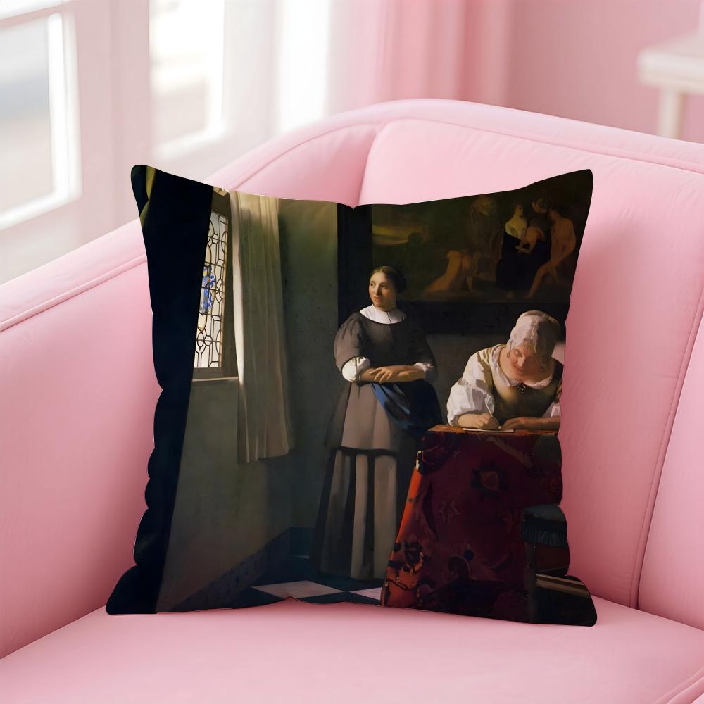 Artistic JJohannes Vermeer Cushion Cover Pillow Case Ultra Soft Skin Friendly Fabric Cloud Like Comfort Concealed Zipper