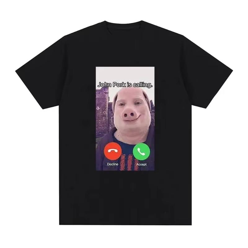 

John Pork Is Calling Funny Answer T Shirt Fashion for Fan Vintage Washed Unisex Comfortable Stretched Versatile Streetwear To... S