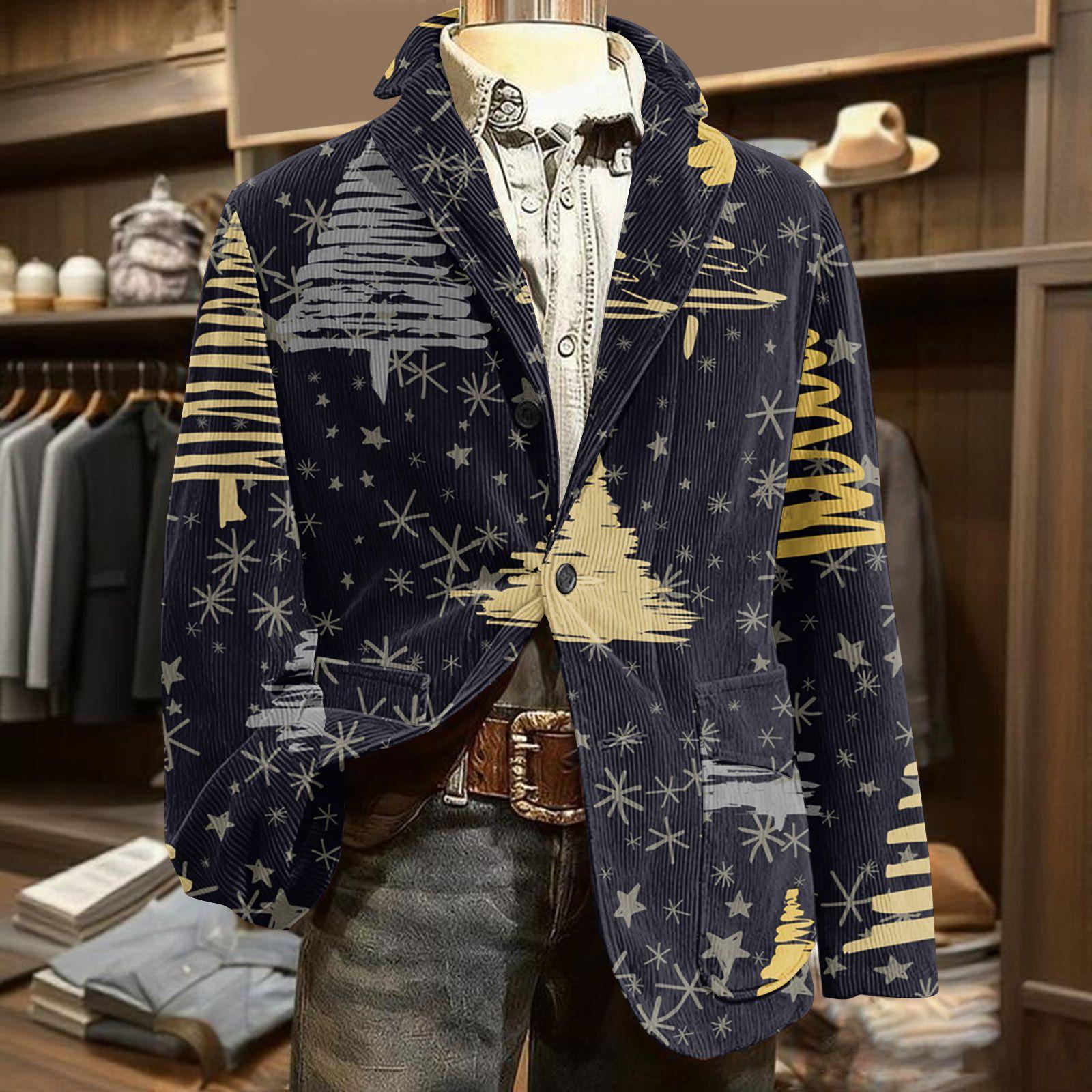 

Чоловічий потворний різдвяний вельветовий теплий піджак-кардиган з кишенями, чоловічий повсякденний костюм M Темно-синій