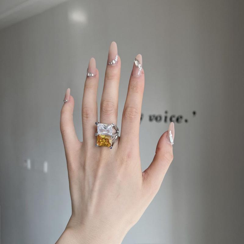 Yellow Diamond Sugar Cube Ring: Chic, Adjustable, Trendy, Minimalist, Versatile Adjustable Open