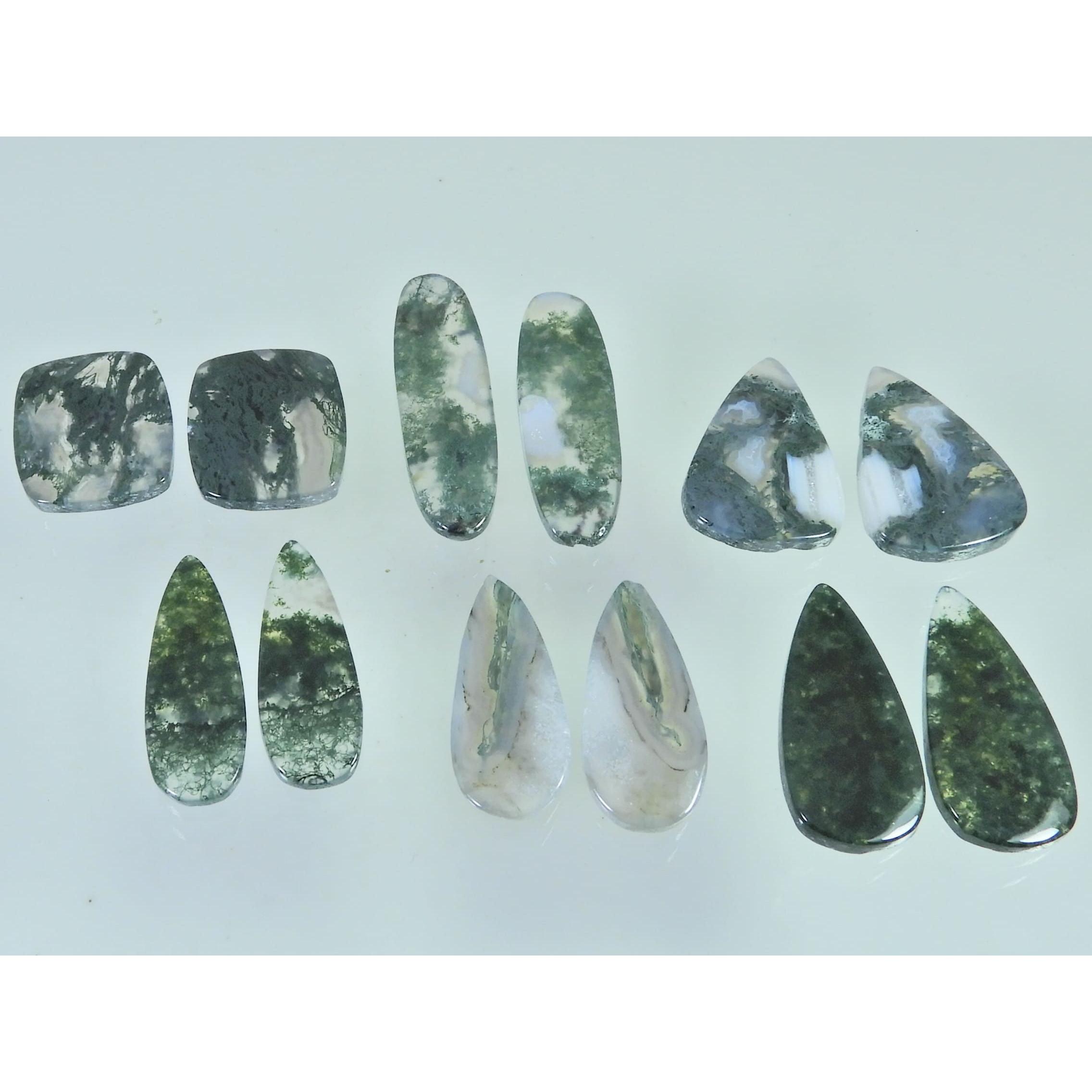 145Cts. Natural Moss Agate Matched Pair Mix Cabochon Gemstone 06 Pair Lot C-2292