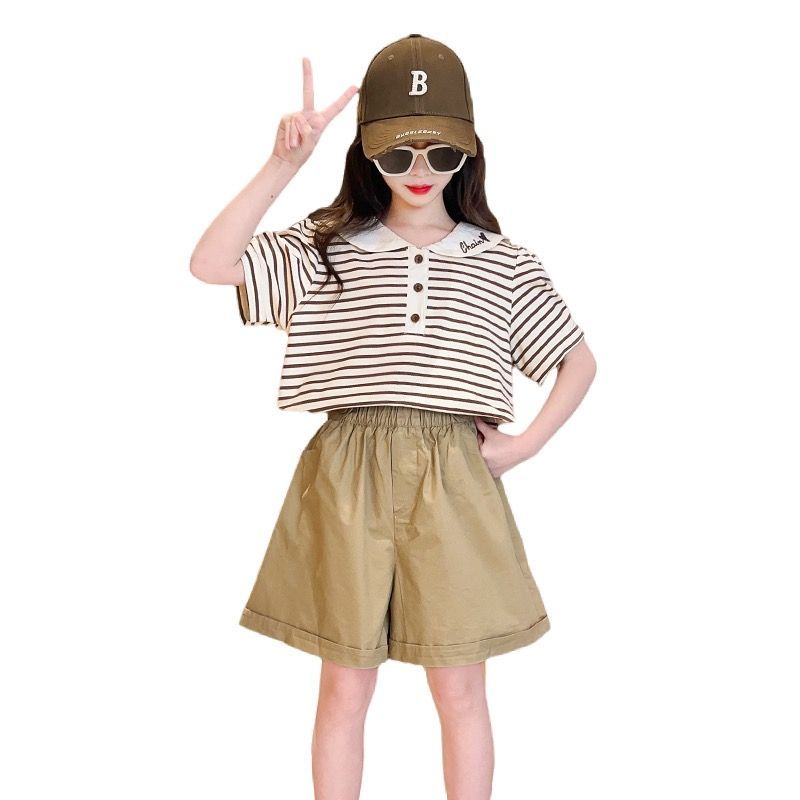 Summer Girls'  Clothing Sets  Casual Short Sleeve T-shirts Short Pants Two-piece Set Cute Children Clothes Suits