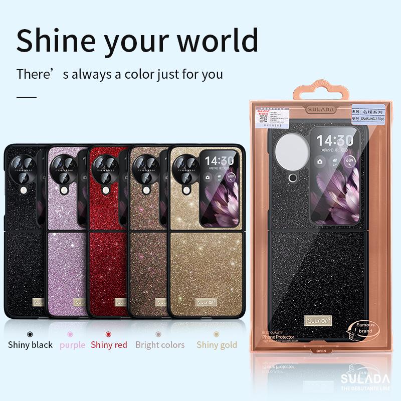 SULADA For Oppo Find N3 Flip 5G Case Glitter Sequins Leather Coated PC+TPU Cover