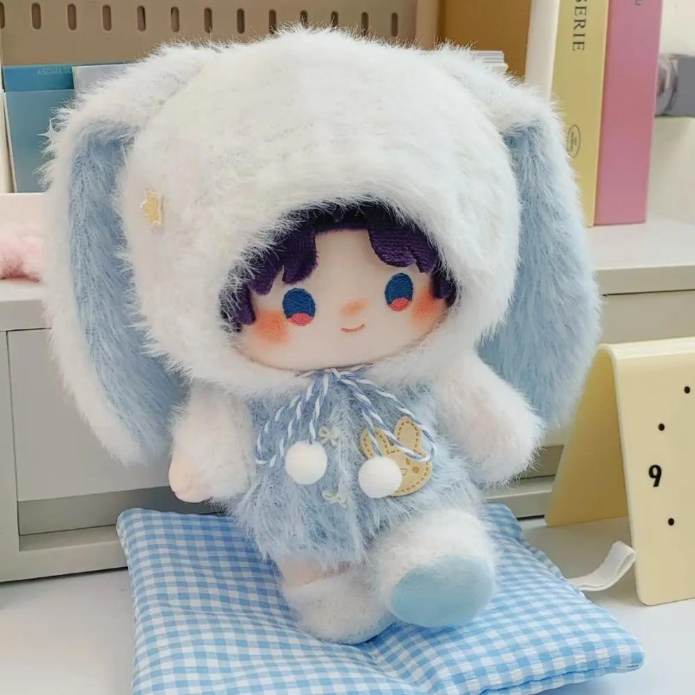 Vestiti per Bambole Peluche 10cm 15cm 20cm, Carino Completo con Orecchie da Coniglio Maglione Rosa Blu, Indumento Caldo in Maglia Senza Attributi per Bambole di Peluche di Cotone