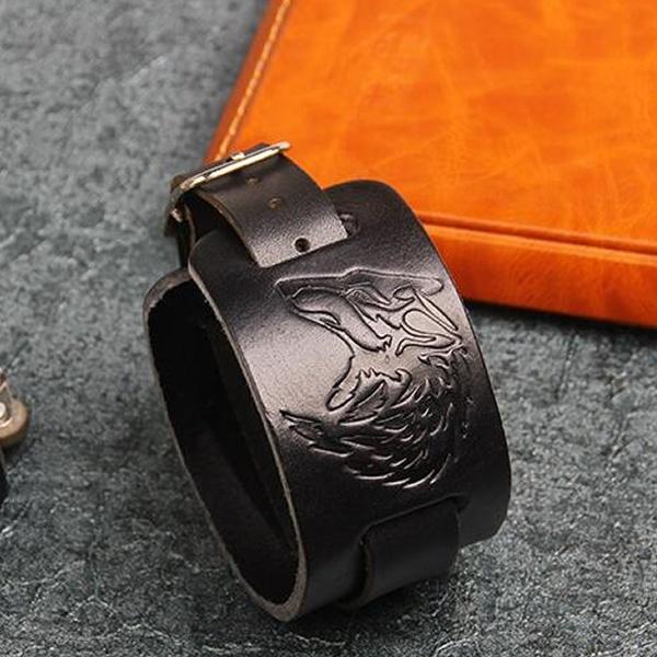 Vintage Leather Braided Bracelet for Mens Wolf Head Bracelets Classic Animal Motifs Jewelry On The Hand Accessories