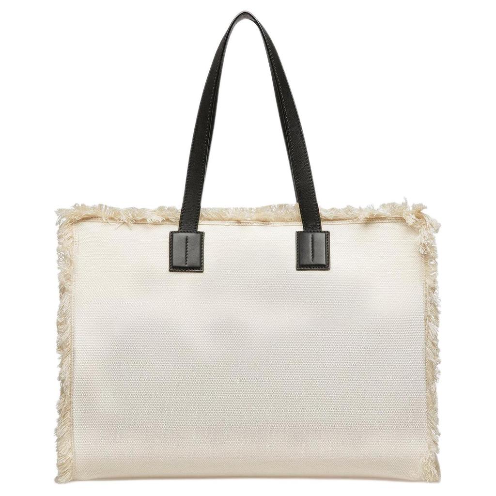 Bally Letter Logo Fringe Trim Black Striped Canvas And Leather Tote Bag Women tote bags Beige 6302813