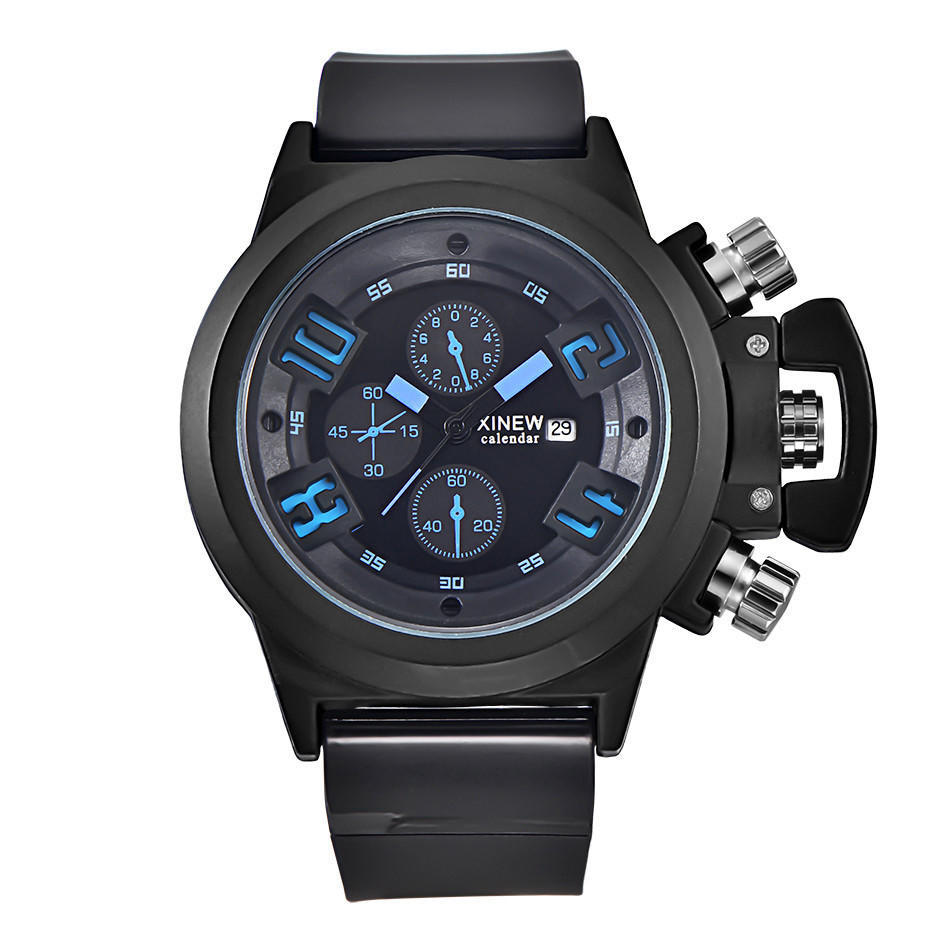 

Мужская мода кварцевые спортивные дата хронограф аналоговые кварцевые наручные часы водонепроницаемые синий