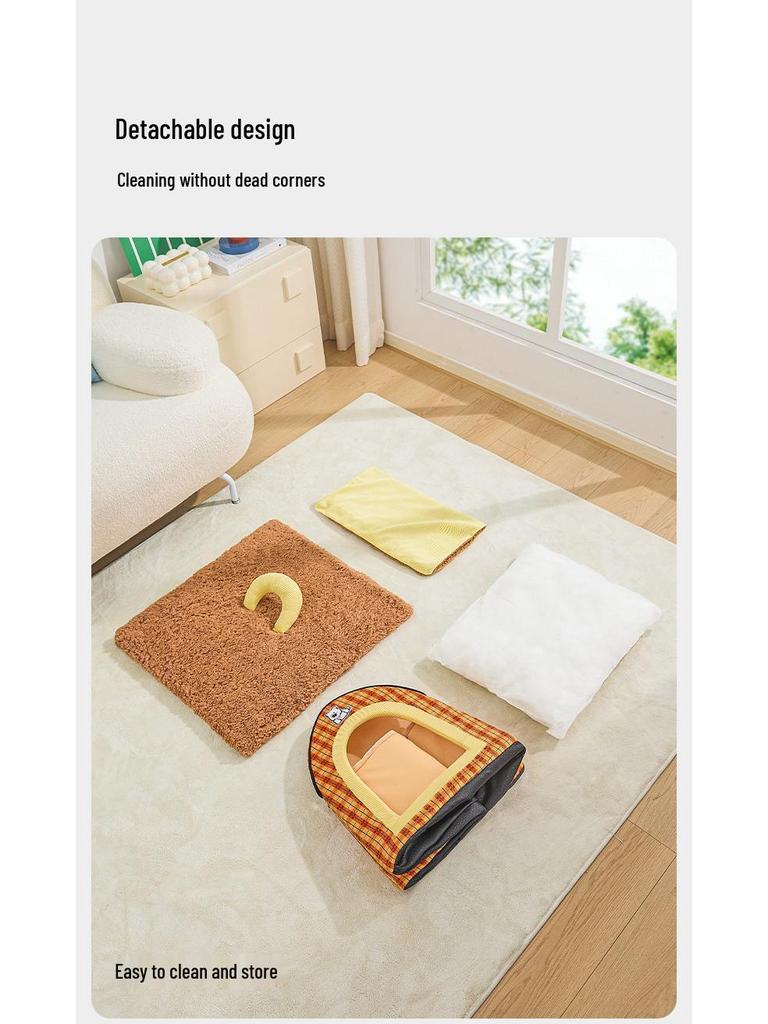 Cozy Winter Enclosed Pet Nest for Small Dogs & Cats - Removable & Washable, Four Seasons Use