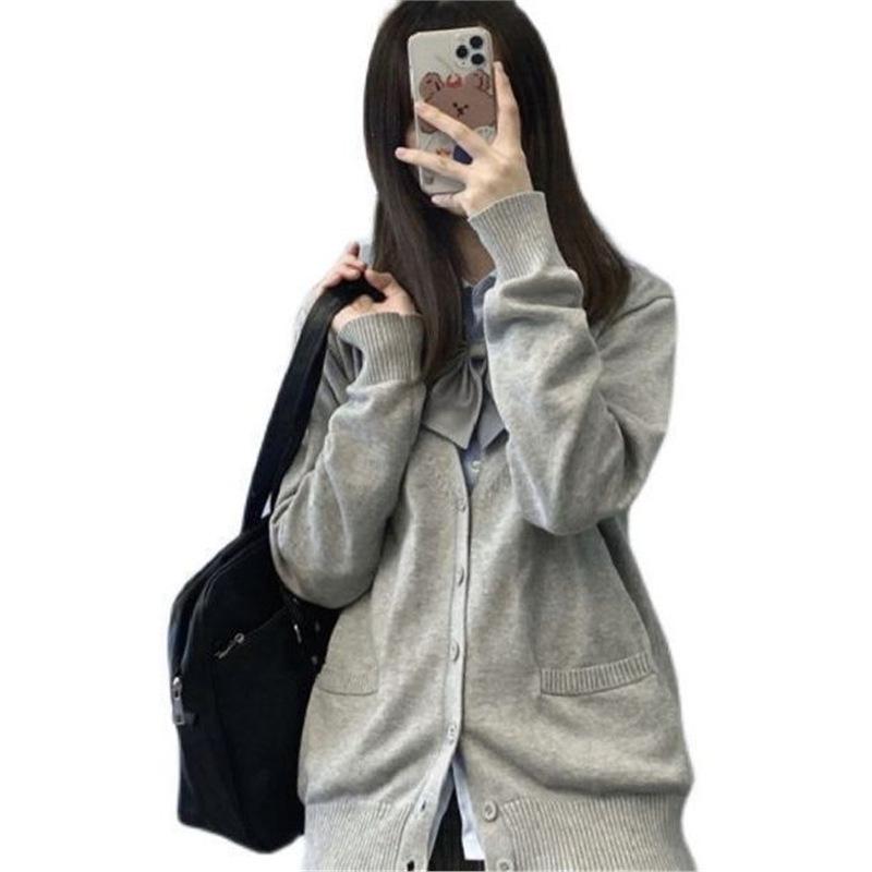 

Комплект кардигана и юбки в стиле Campus Academy – Вязаный свитер с длинным рукавом и короткая юбка для зимы 2XL