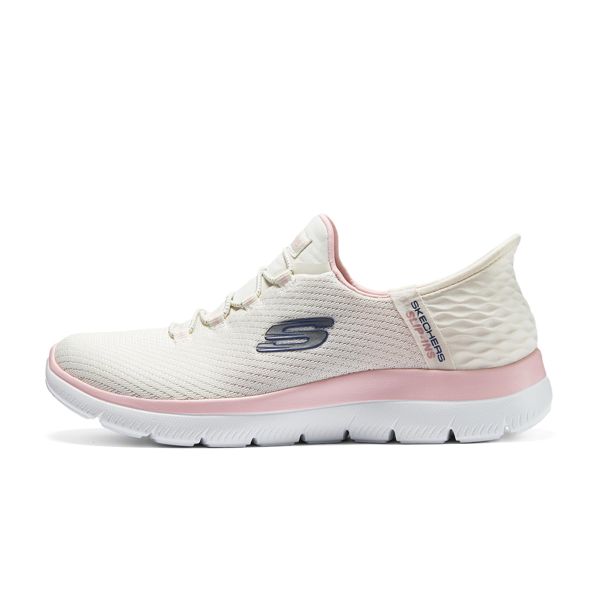 Skechers Summits Slip-Ins Mesh Fabric Round Toe Lace-Up Comfortable Fashion Durable Low-Top Casual Shoes Women sneaker Pink White 150123-NTPK 35