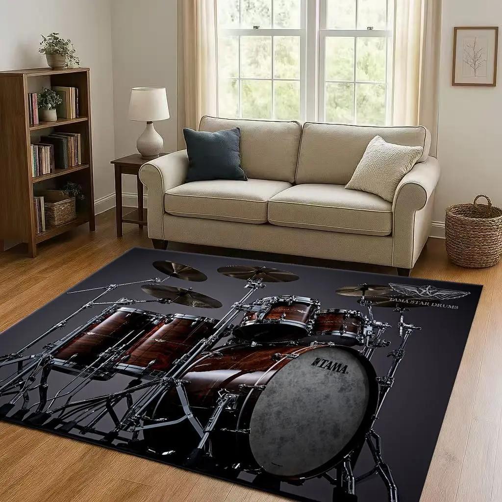 Retro TAMA Drum Kit Drum Set Music Instruments Living Room Non-Slip Area Rug Carpet for Bedroom Playroom Sofa,Home Decor Doormat