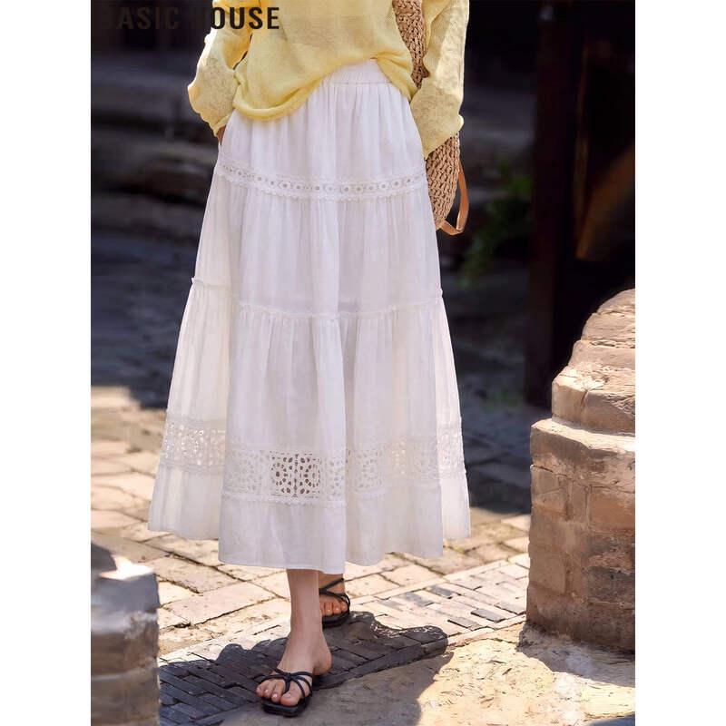 Basic House Women s High-Waist Ice Silk A-Line Skirt One Size