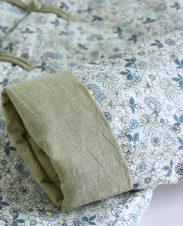 534 Winter Handmade Pure Cotton Floral Jacket - Chinese Retro Style for Middle-Aged and Elderly Women