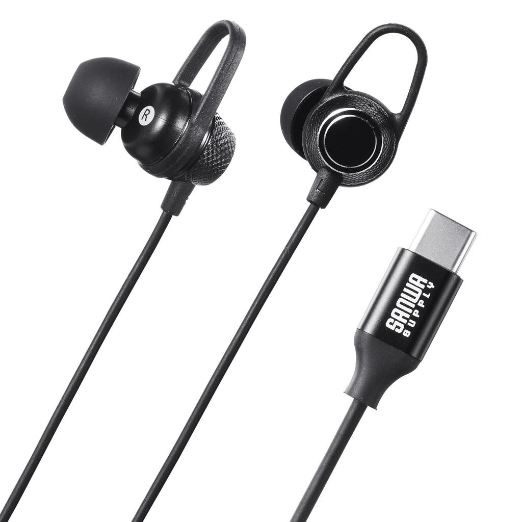 Sanwa Supply USB Type-C Earphone Microphone (Black) MM-HSTC05BK
