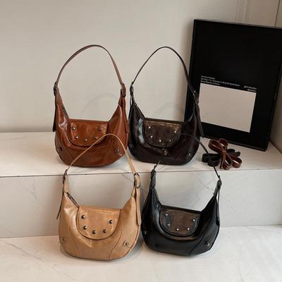 Trendy Fashion Rivet Handbag, High-end Texture Large-capacity Women's Underarm Bag, Retro Design Hobo Crossbody Bag