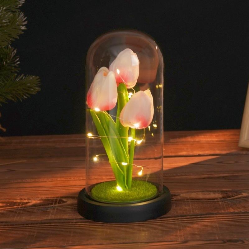 Simulation tulip glass cover ornament creative night light Mother's Day Valentine's Day gift for girlfriend